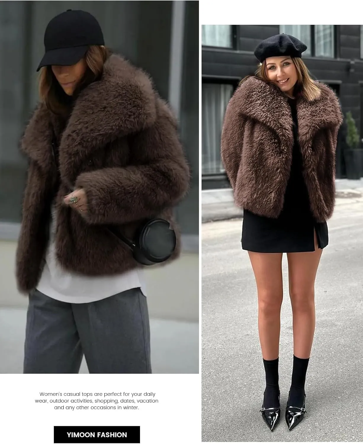 Yimoon Womens Faux Fur Coat Lapel Open Front Fluffy Shaggy Jacket Winter Warm Furry Overcoat