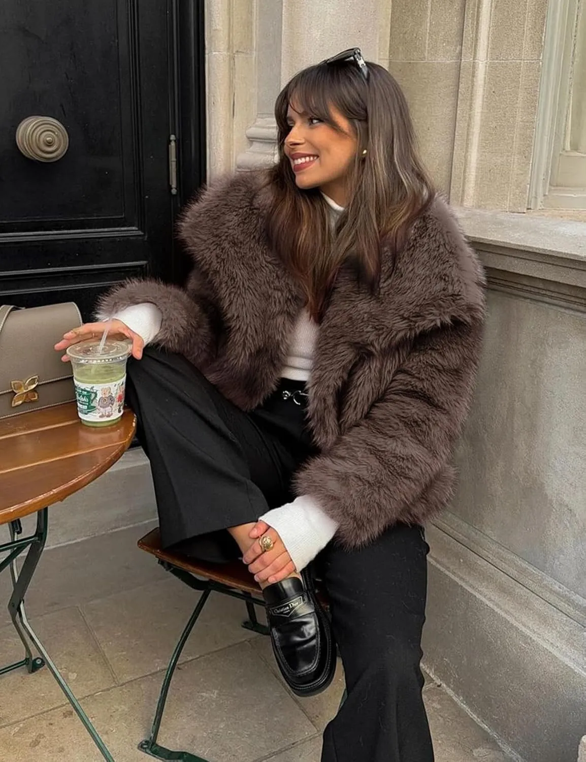 Yimoon Womens Faux Fur Coat Lapel Open Front Fluffy Shaggy Jacket Winter Warm Furry Overcoat