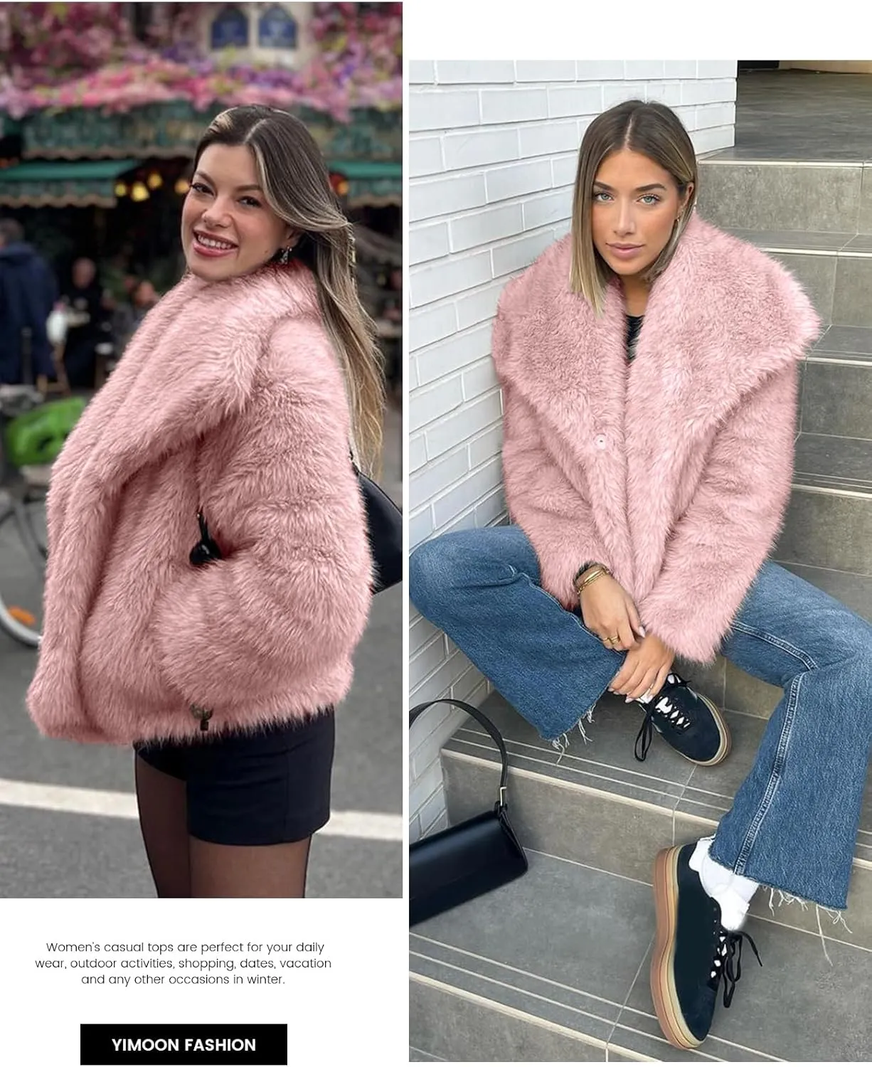 Yimoon Womens Faux Fur Coat Lapel Open Front Fluffy Shaggy Jacket Winter Warm Furry Overcoat