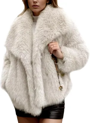 Yimoon Womens Faux Fur Coat Lapel Open Front Fluffy Shaggy Jacket Winter Warm Furry Overcoat