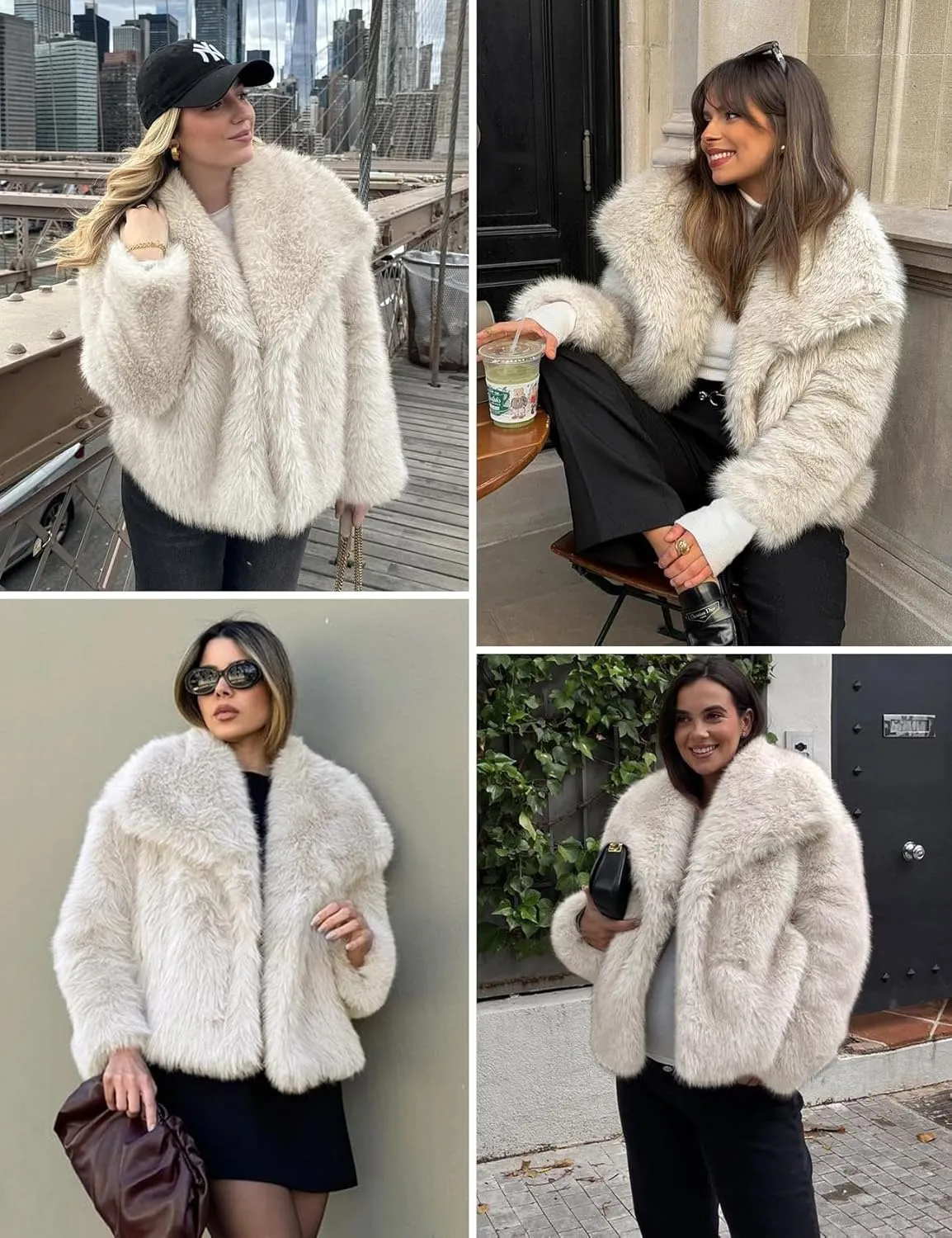 Yimoon Womens Faux Fur Coat Lapel Open Front Fluffy Shaggy Jacket Winter Warm Furry Overcoat