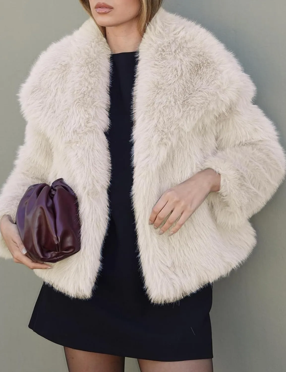 Yimoon Womens Faux Fur Coat Lapel Open Front Fluffy Shaggy Jacket Winter Warm Furry Overcoat