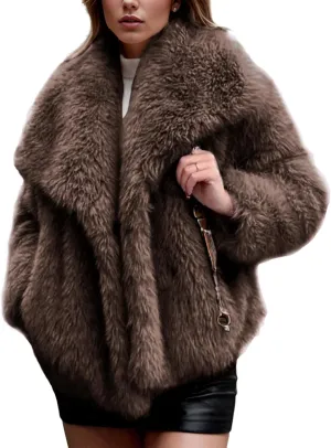 Yimoon Womens Faux Fur Coat Lapel Open Front Fluffy Shaggy Jacket Winter Warm Furry Overcoat