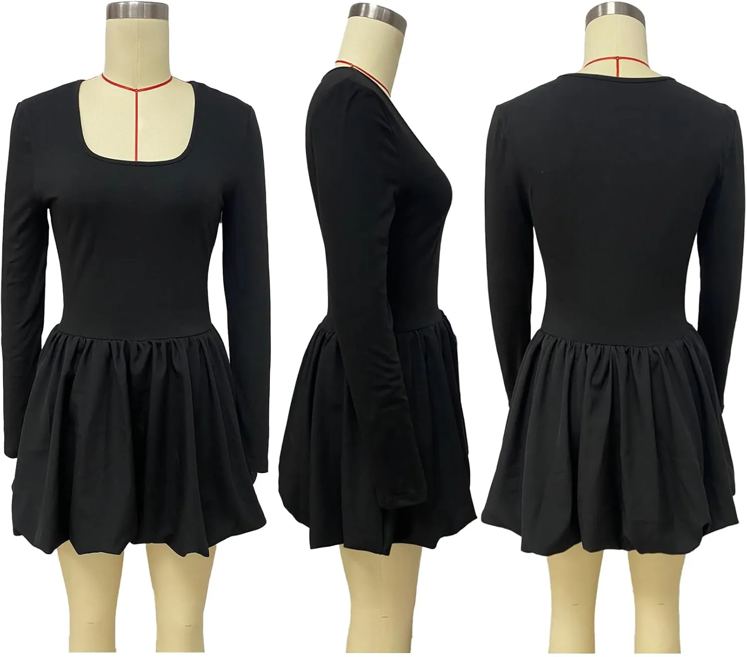 YOOTIKO Women Y2k Bubble Mini Dress Party Clubwear Sexy Square Neck Long Sleeve Cute Puffy Dress
