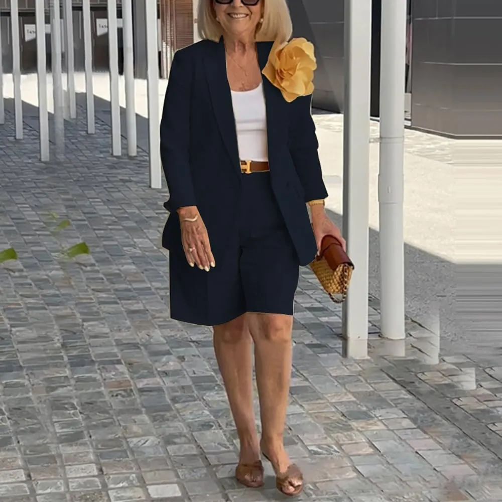 ZOCAVIA Womens Blazer Shorts Set Suit Set 2 Piece Dressy Short Sets Solid Open Front Long Sleeve Suit Jackets and Short Pants