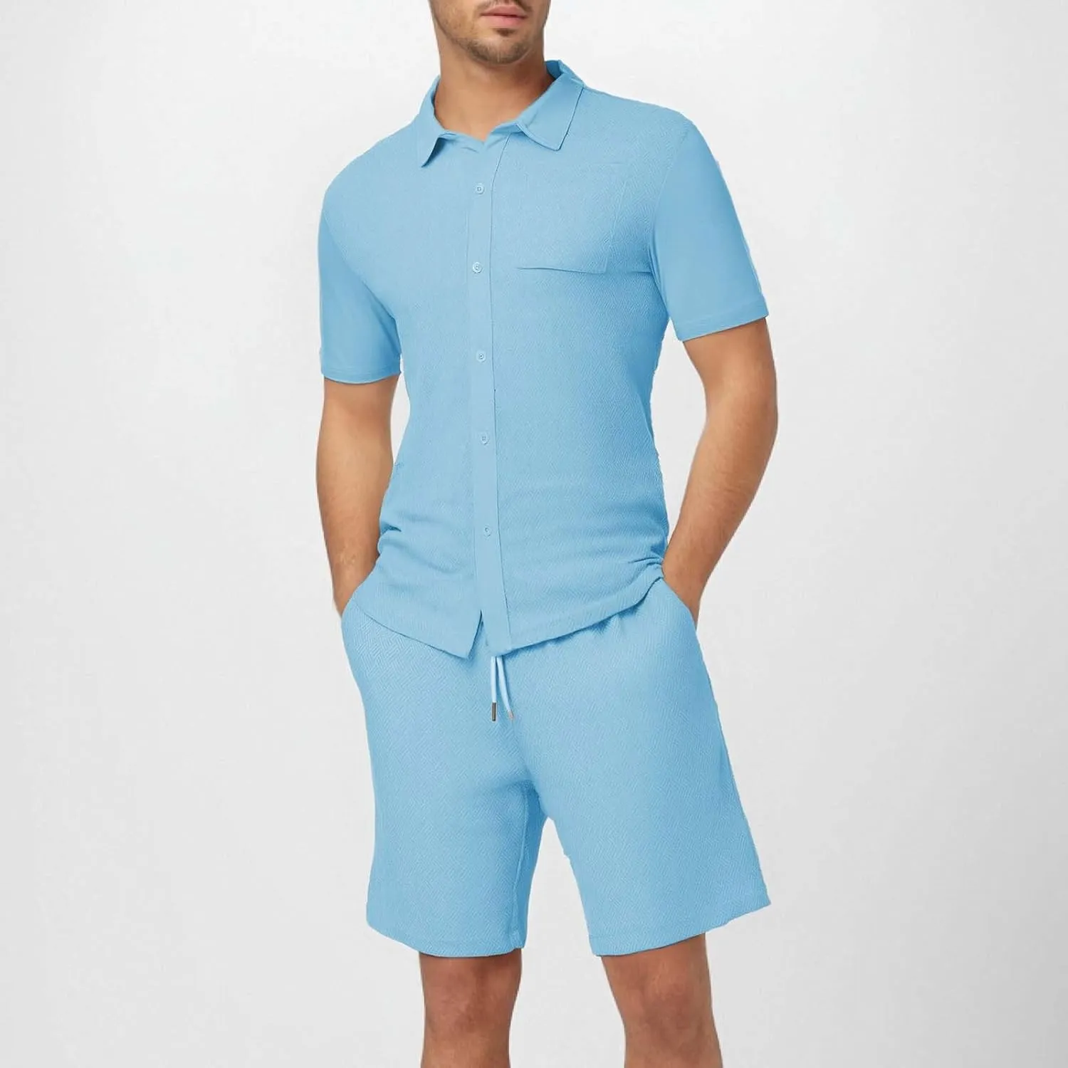 ZYXTIM Men's Summer Casual Outfits Short Sleeve Button Down Dress Shirts Casual Chino Shorts Indian Work Travel Going Out Set