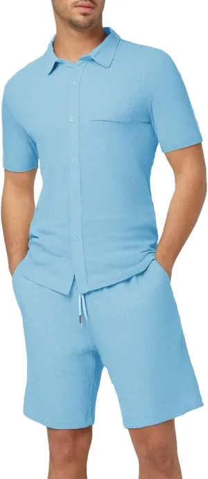 ZYXTIM Men's Summer Casual Outfits Short Sleeve Button Down Dress Shirts Casual Chino Shorts Indian Work Travel Going Out Set